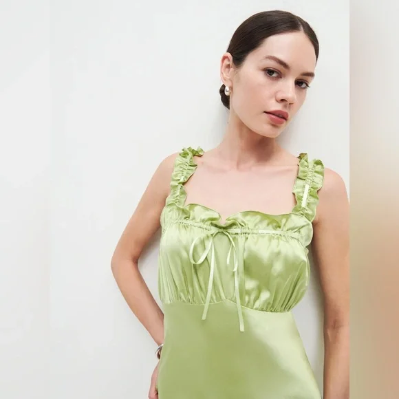 Reformation Erdem Silk Dress Midi Yucca Green Size Small - Picture 9 of 10